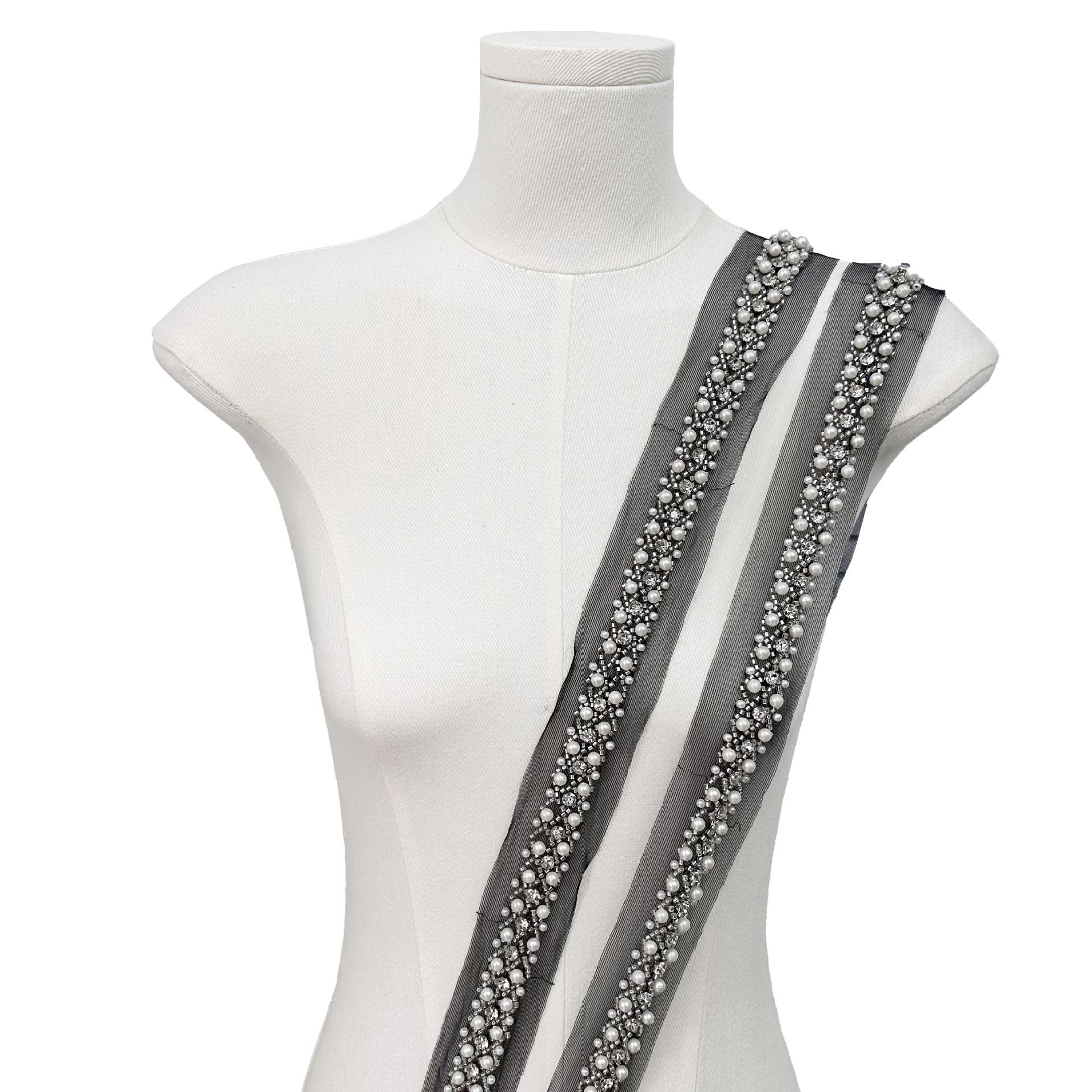 

Mesh Woven Small Fragrant Wind Pearl Sequins Barcode Webbing Clothing Edge Cuffs Decorative Lace Accessories T1117 black one size