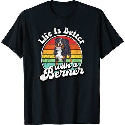 Retro Vintage Life Is Better Bernese Mountain Dog Lover T-Shirt for Men Women Girls Kids