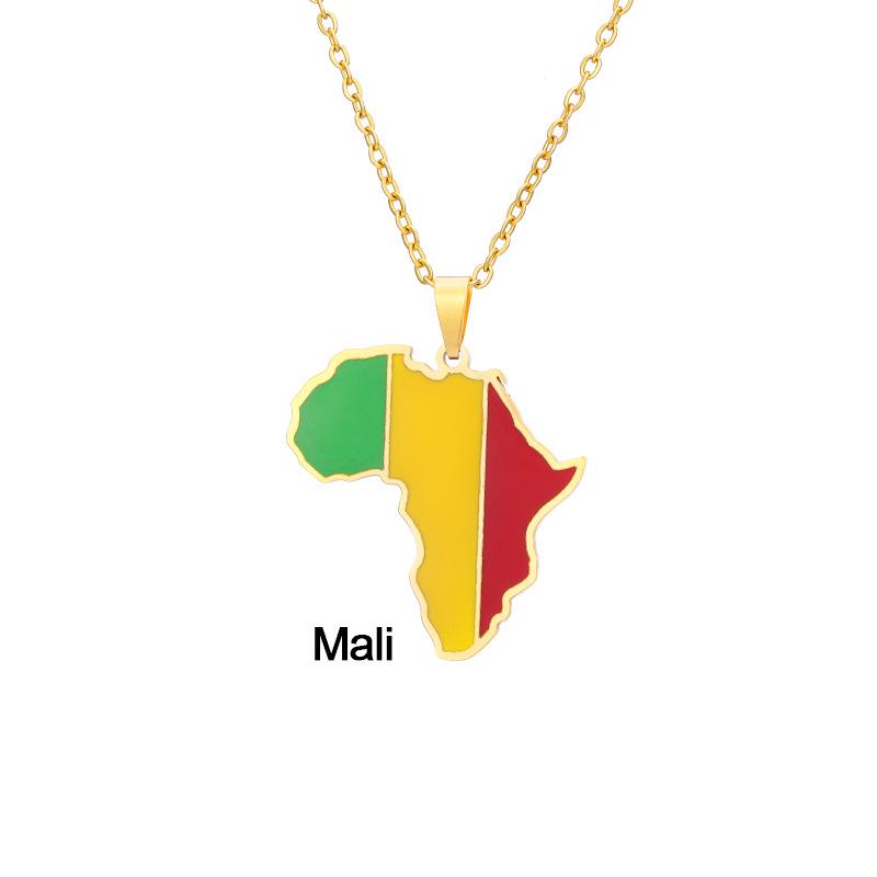 Edelstahl Afrikanische Karte Halskette: Elfenbeinküste, Ruanda, Ägypten, Uganda