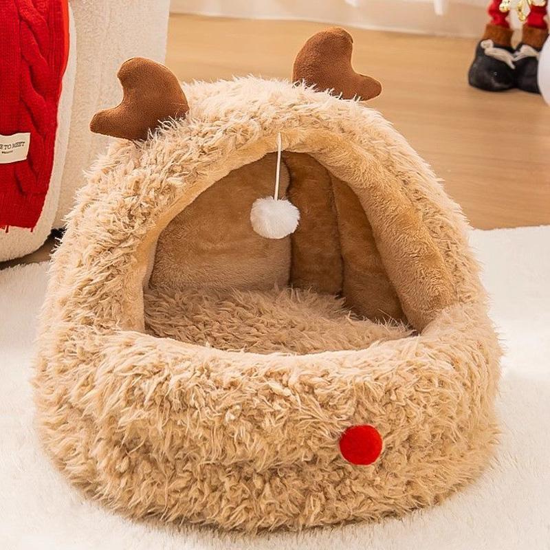 Winter Cozy Insulated Pet House Quilted Fluffy Bed for Cats Christmas Pet Gift Warmth Scented Plush Dogs House Large Capacity