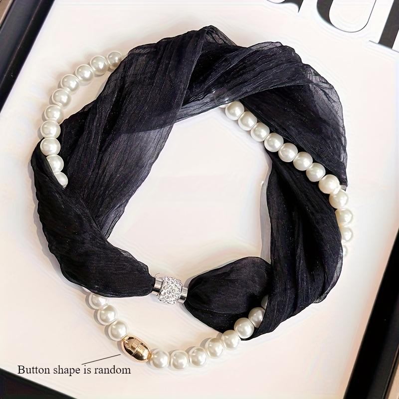 1PC women s elegant and fashionable beige silk scarf scarf (the shape of the buckle is random), small long silk scarf neck protection scarf чёрный
