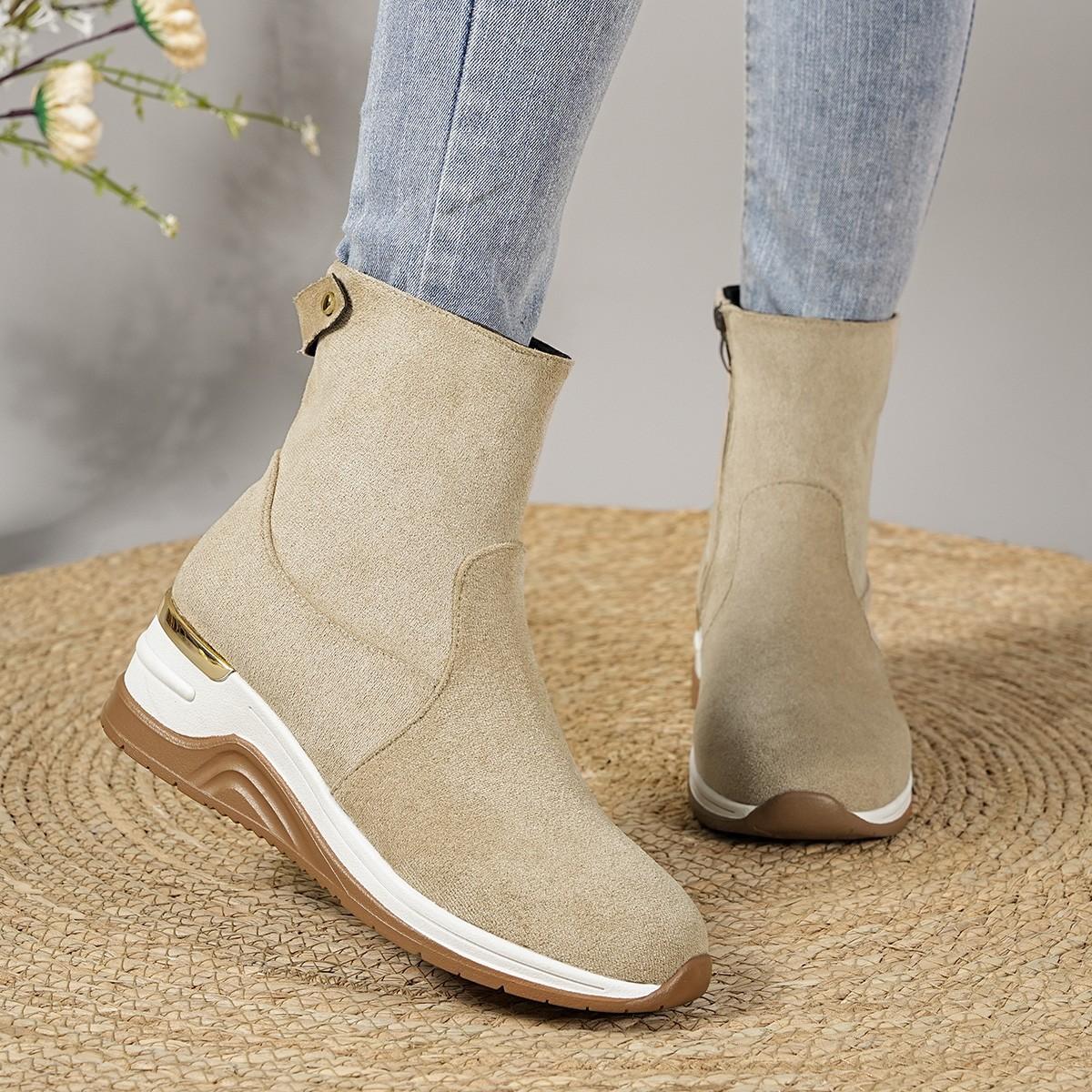 

Plus Size 36-43 Women s Suede Wedges Ankle Boots Side Zipper Platform Sole Fashion Booties 2026 Autumn Chunky Heel Casual Shoes 43 хакі