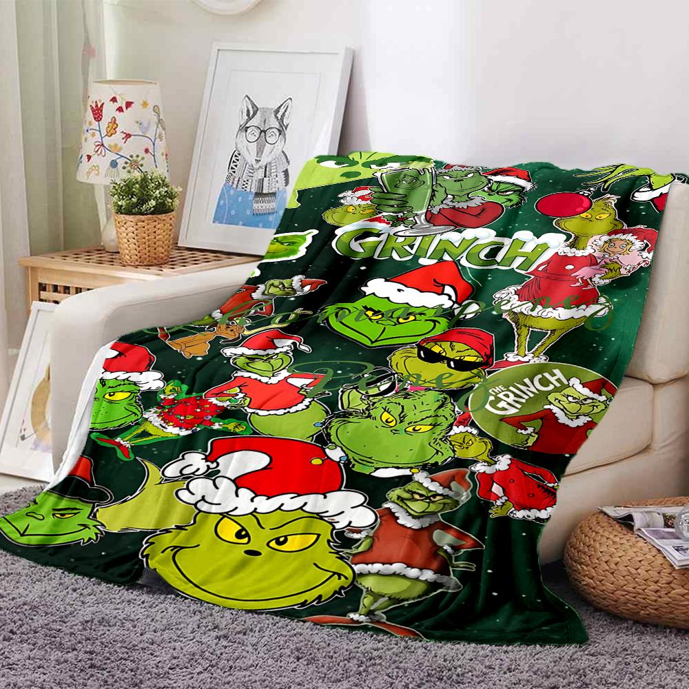 Grinch Christmas Party Blanket Soft Throw Blanket For Home Bedroom Bed Sofa Travel Office Solid Christmas Blanket
