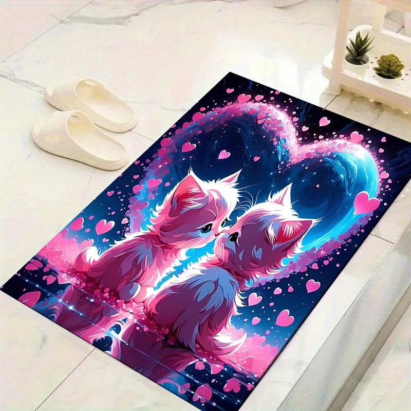 1pc Love Kittens Print, Design Indoor Area Rug - Soft, Anti-Slip, and Durable Gaming Room Decor for Bedroom, Living Room