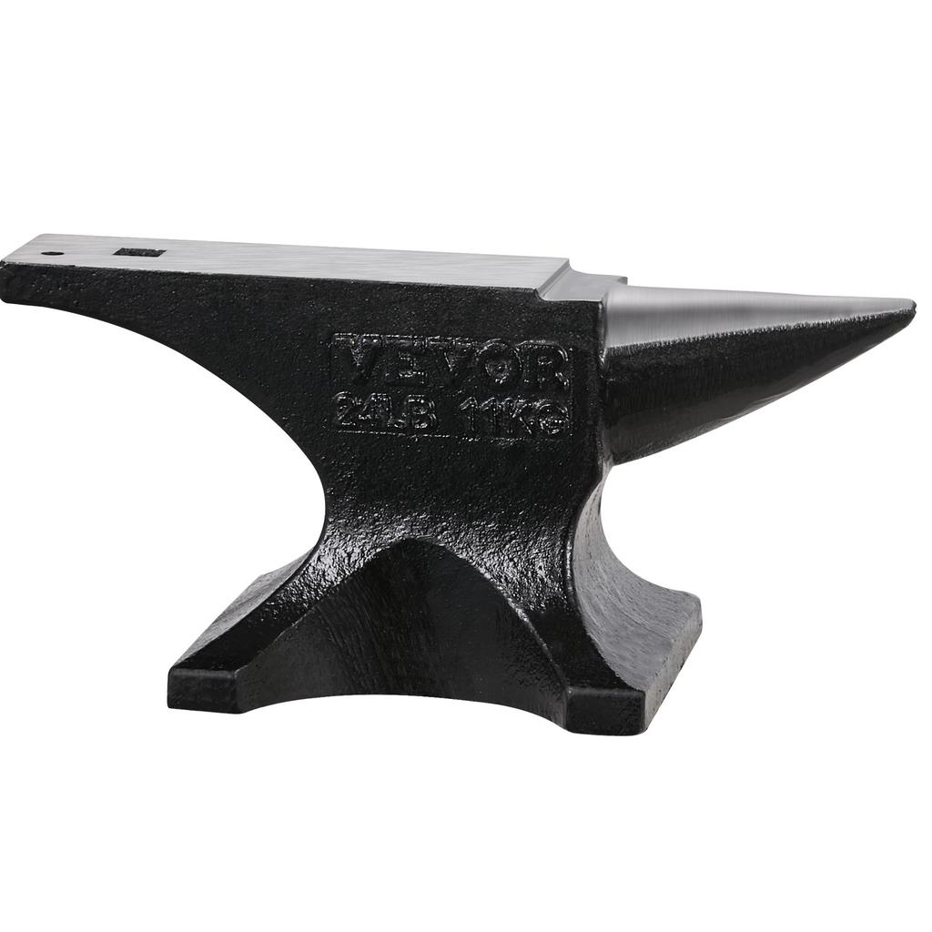 VEVOR Single Horn Anvil, 25lbs Cast Steel Anvil, High Hardness Rugged Round Horn Anvil for Blacksmiths, with Stable Base