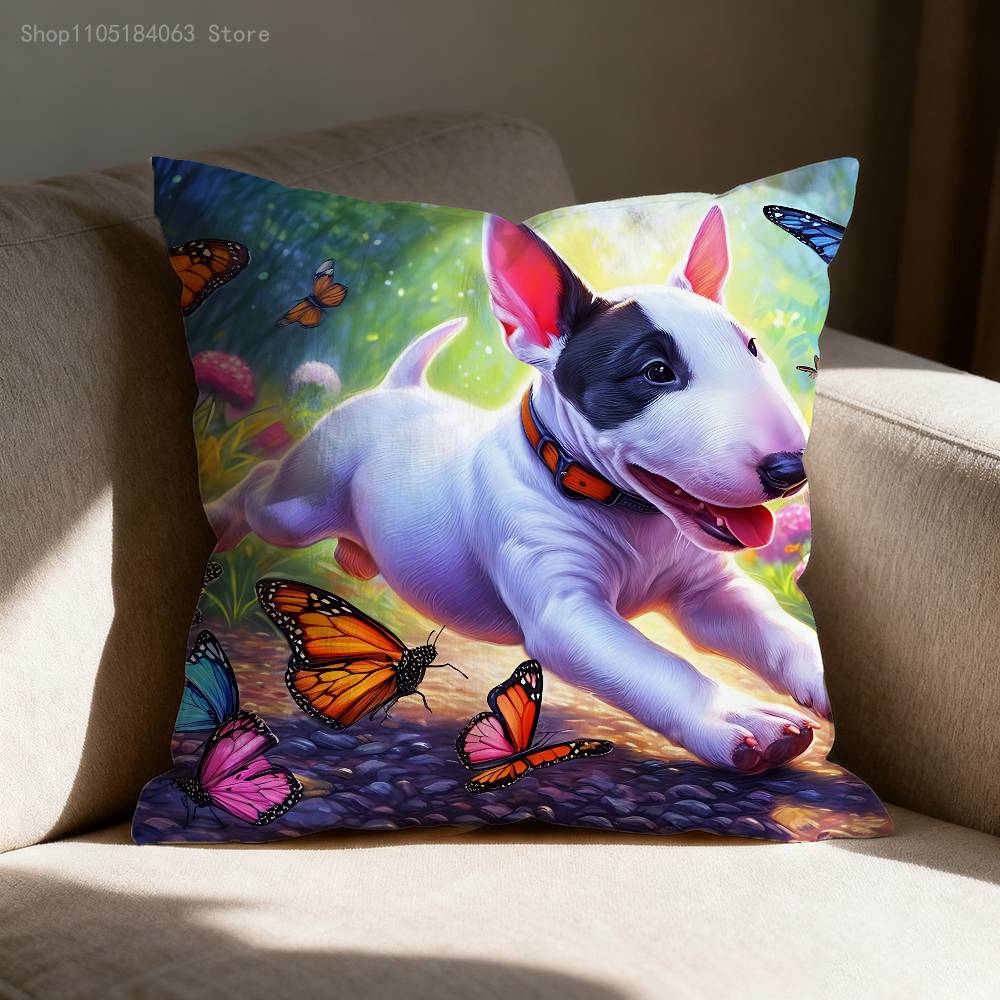 Funny Bull Terrier Dog Pillow Case For Sofa Decor Car Office Room Printing Cushion Cover Decorations and Protector