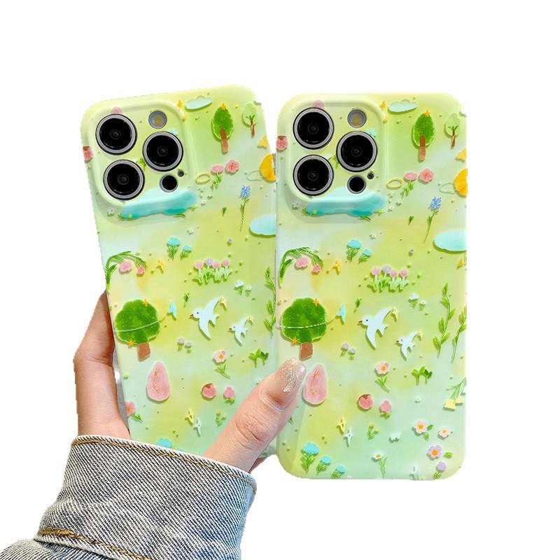 Creative Swallow Oil Painting iPhone 14-17 Pro Max Protective Cartoon Phone Case