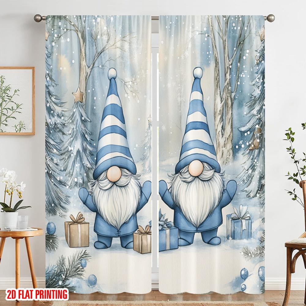 2pcs,2D Plane Printing Curtain Fabric Cute Gnomes Christmas Snow Winter (2) Versatile Fabric (without Rod) Holiday Perfect for