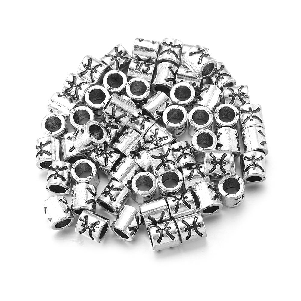 60pcs/lot Twelve Constellations Beads Alloy Beads Big Hole Tube Beads Spacer Loose Beads For Jewelry Making DIY Accessories