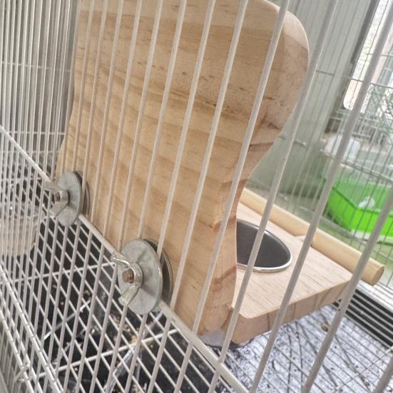 Bird Mirror with Perch Wooden Parrot Perch Feeder Bowls And Mirror Cage Accessories for Budgies Cockatiels Parakeets Canaries