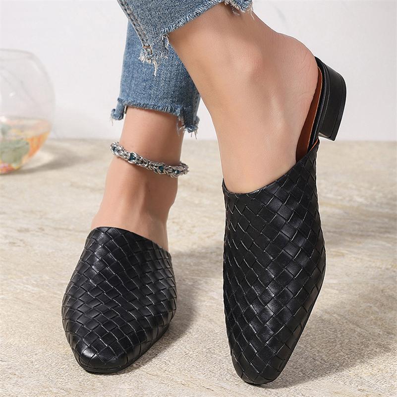 FOREADA Women PU Leather Mules Round Toe Flats Concise Design Ladies Fashion Casual Shoes Spring Autumn Gold Silver 45