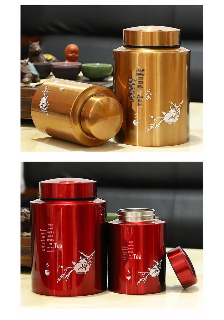 Engraved Stainless Steel Tea Storage Jar for Black, Green, and Flower Tea - Sealed Gift Packaging