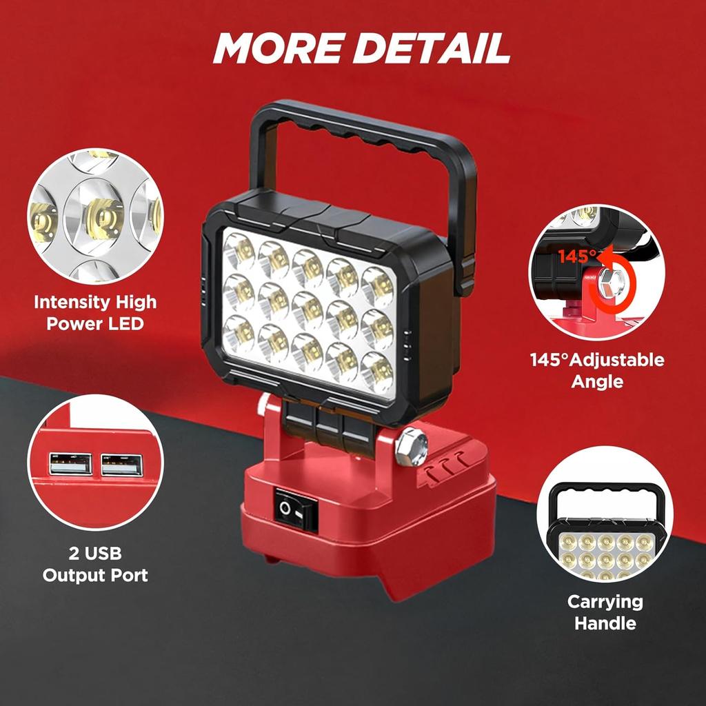 LED Light For Milwaukee Battery M-18 1In Portable Spotlight Cordless Outdoor Work Fishing Handheld Emergency Tool Light