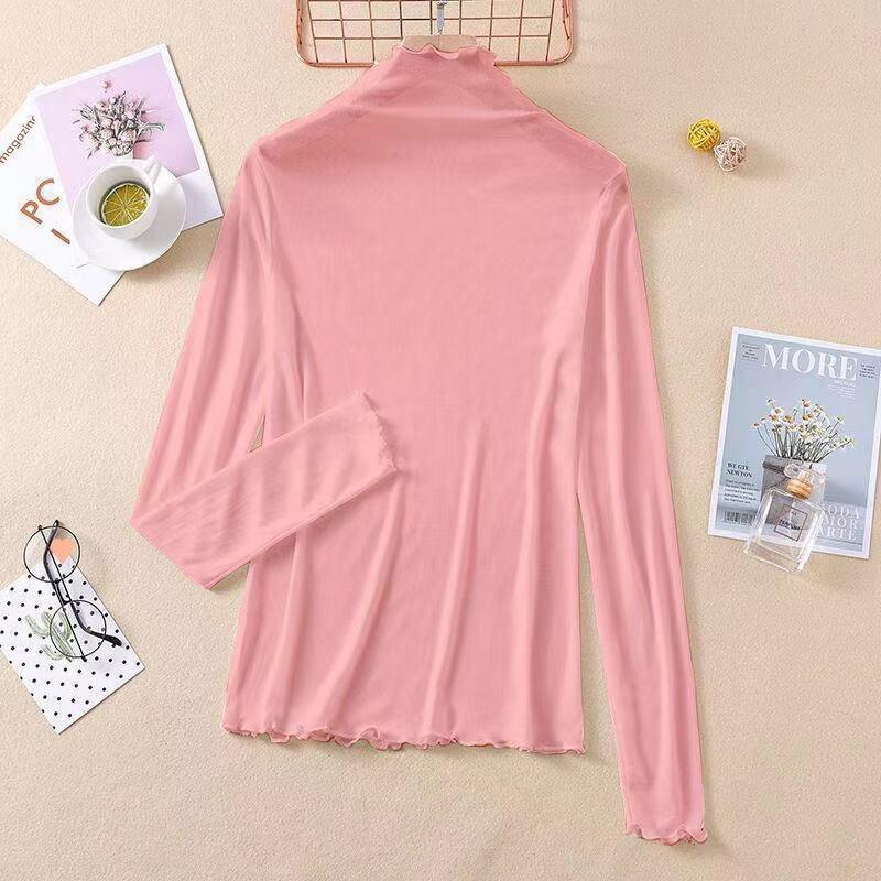 Thin Sunscreen Ice Silk Shirt Women's Long-sleeved Spring and Summer New Mesh Bottoming Shirt Foreign Style Inner Top