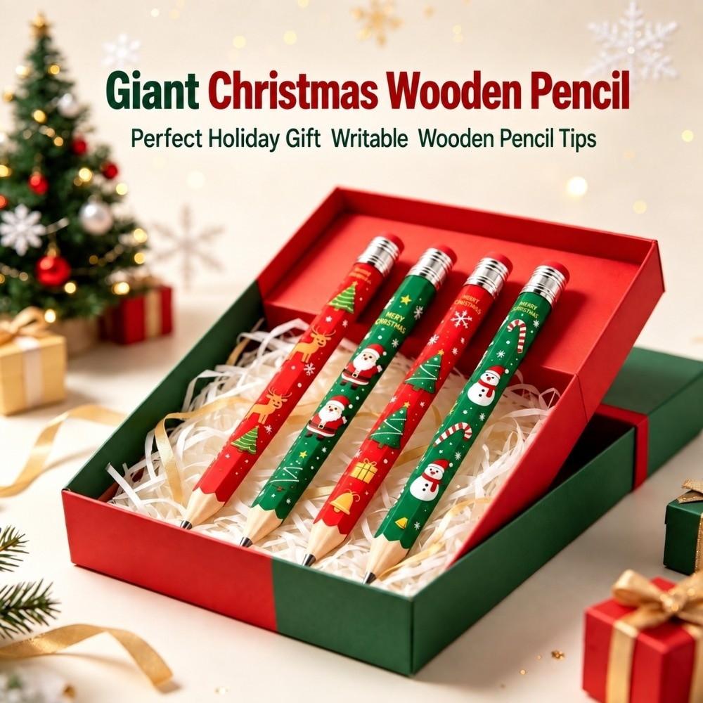 Wooden Big Pencil Christmas Pattern Christmas Giant Pencil Oversized Wooden Pencil  Photo Prop