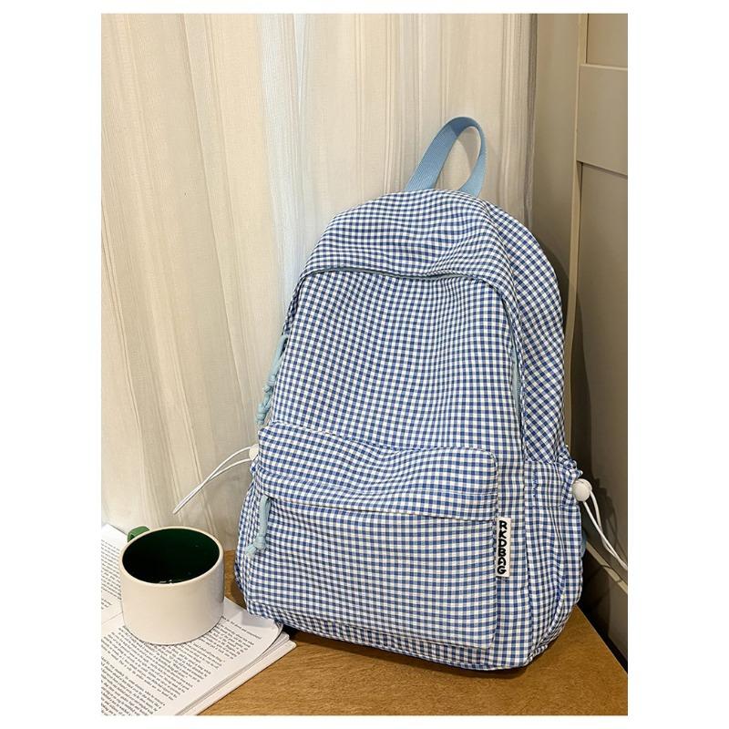 School Bag New Fresh and Sweet Plaid Backpack Junior High School Students Lightweight Large Capacity Backpack