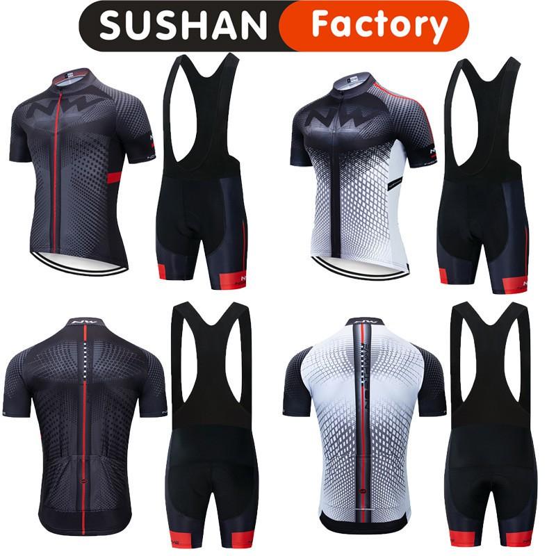 Unisex Cycling Jersey Set Short Sleeve Bib Shorts Breathable Moisture Wicking Bike Wear