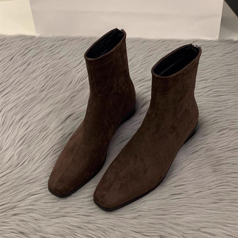 Coarse Heel Suede Korean Small Ankle Boots Women's Shoes 2025 New Autumn and Winter Velvet Martin Boots Fashionable Thin Short Boots