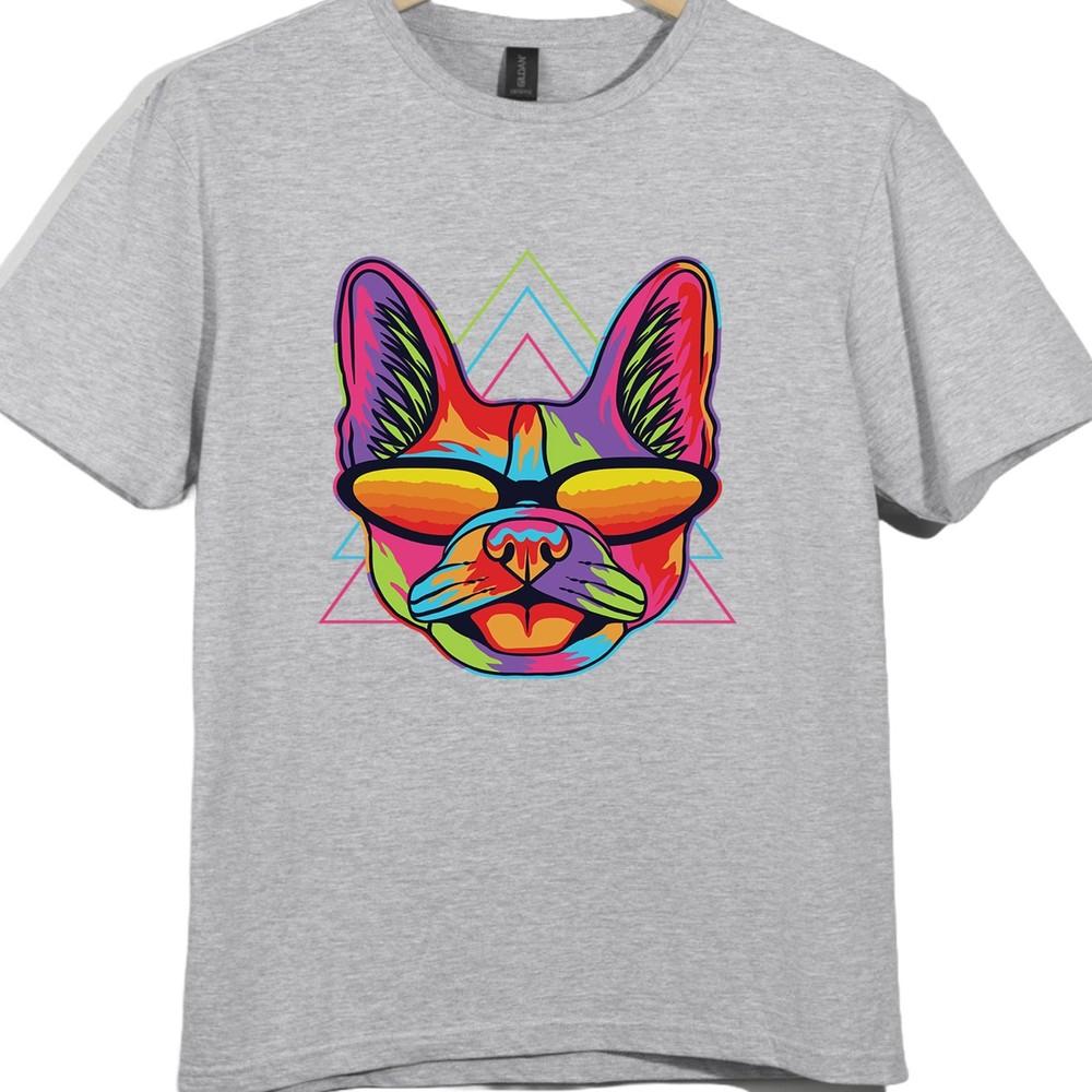 Dog T Shirt Pop Art Sunglasses Graphic Tee Cool Dog Neon Artwork Design Top