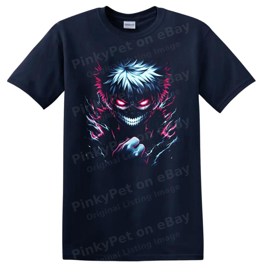 Ken Takakura Anime T Shirt W/ Neon Demon Mask Lightning Horror Graphic Art Tee