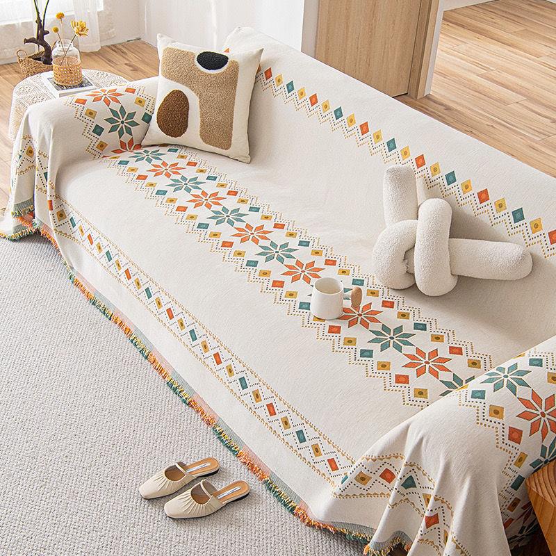 Bohemian Style Geometric Grid Couch Cover Chenille Material Anti Slip Cat Paw Sofa Cushion Four Season Universal Home Decoration