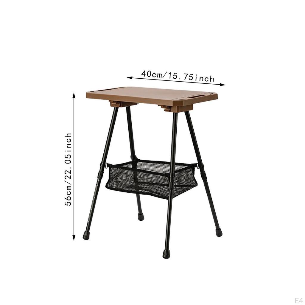 Camp Table Foldable Desk Portable with Adjustable Legs Mesh Pocket for Backyard BBQ Beach