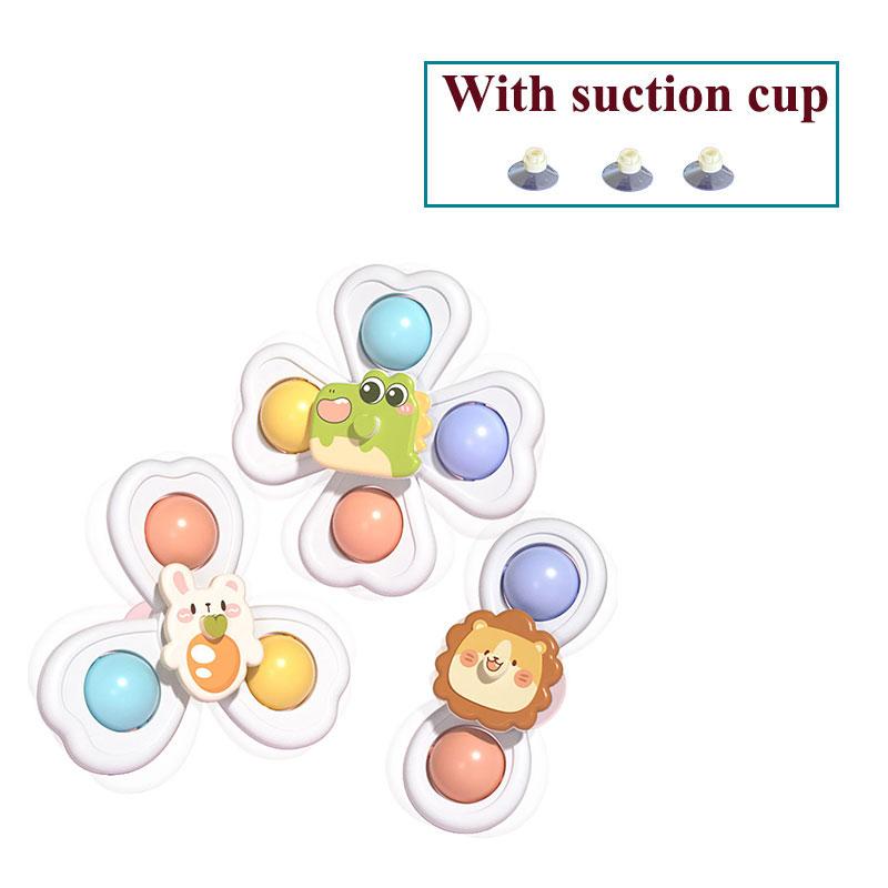 3PC Set Suction Cup Spinning Cartoon Animal Spinner Toys For Kids Window High Chair Tray Bath Table Travel for Children Gift