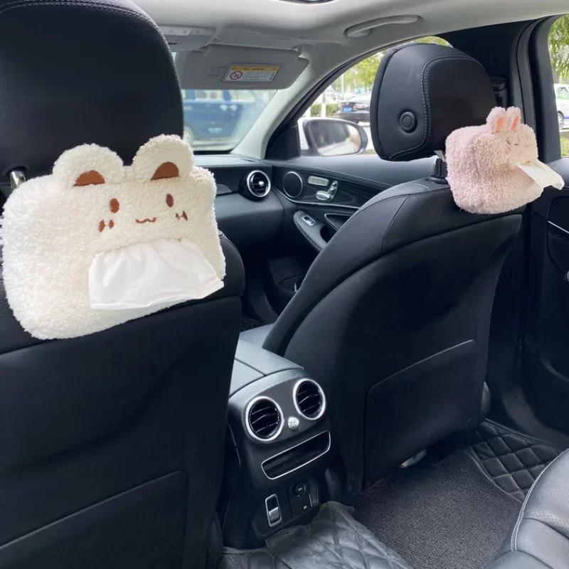 Car tissue box cute cartoon in-car paper box hanging armrest box paper towel wrapped car napkin box accessories