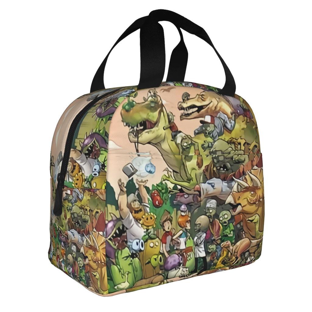 Pflanzen vs. Zombies Spiel Isolierte Lunchtasche für Damen Tragbar Thermokühlertasche Mittagessen Tasche Schule