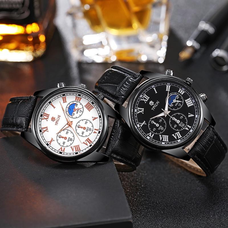 Fashionable Multi-function Non-mechanical Men's Watch With Waterproof Leather Strap