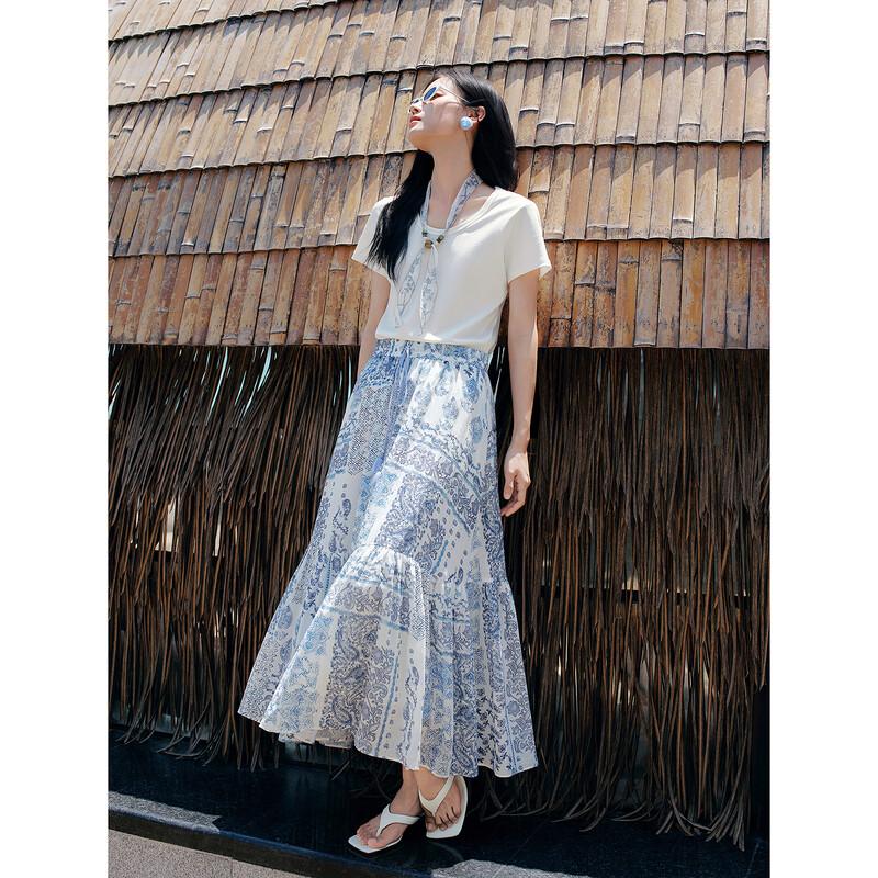 Jiu Zi·Anna Kou Women's Paisley Print Ramie Lyocell Long Skirt