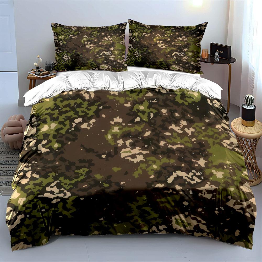 Camouflage Drei-Teile-Set für den Außenbereich Bettwäsche-Set mit 1 Bettbezug 2 Kissenbezügen Einzel Doppel King Queen, Geschenk