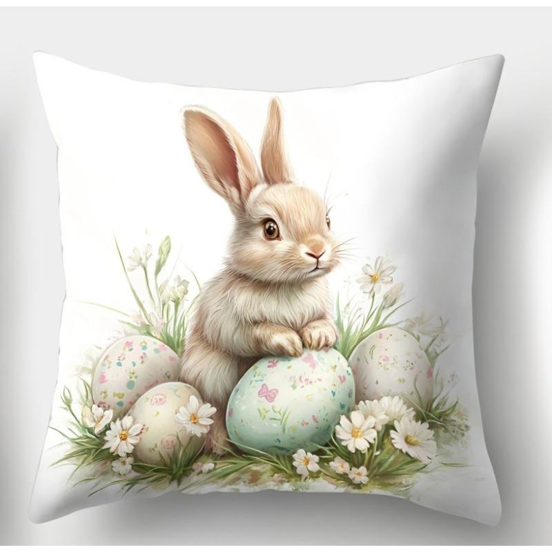 Easter Bunny Pillow Covers Decorate Polyester 100% Zipper Closure Printed Cushion Cases for Home & Office Decor Pillowcase