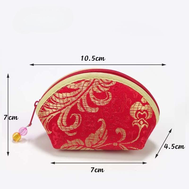 Exquisite Seide Chinesischer Stil Münzbörse Exquisiter Reißverschluss Geld Schlüssel Münzbeutel Schmuck Aufbewahrungstasche für Damen