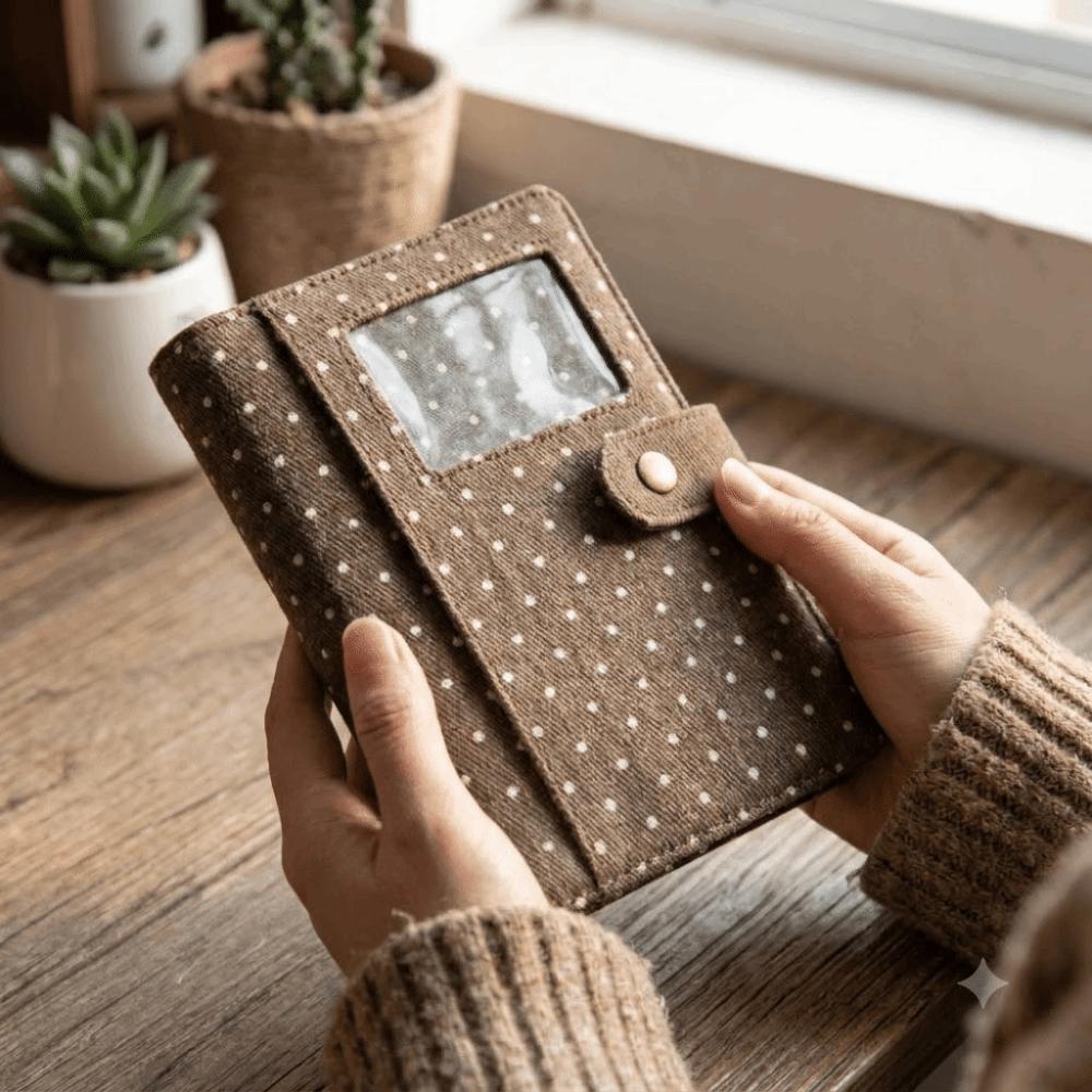 Card Pocket Polka Dot A7 Notebook Denim Fabric Stationery Album Journal Binder Cover Portable
