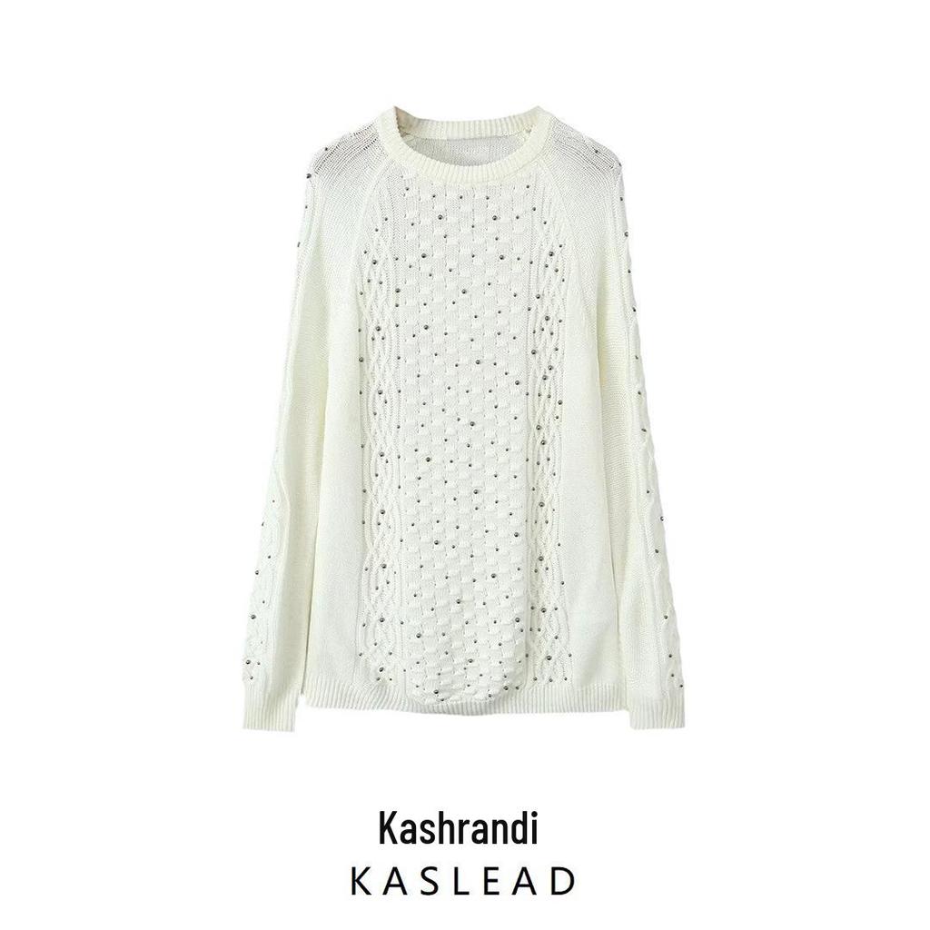 2024 Autumn Women's European & American Style Beaded Round Neck Sweater: Versatile, Fashionable & Casual