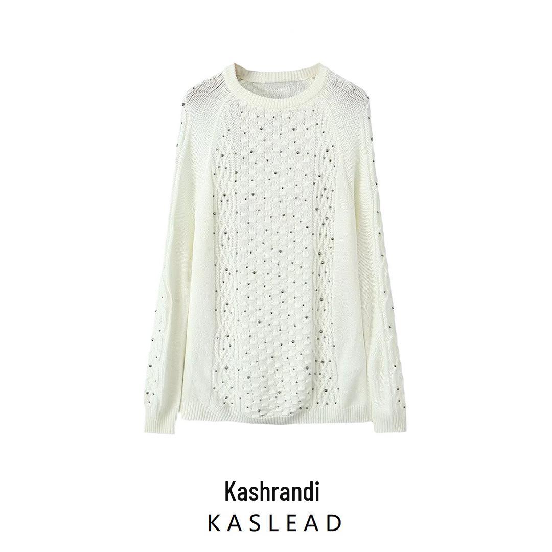 

2024 Autumn Women s European & American Style Beaded Round Neck Sweater: Versatile, Fashionable & Casual S