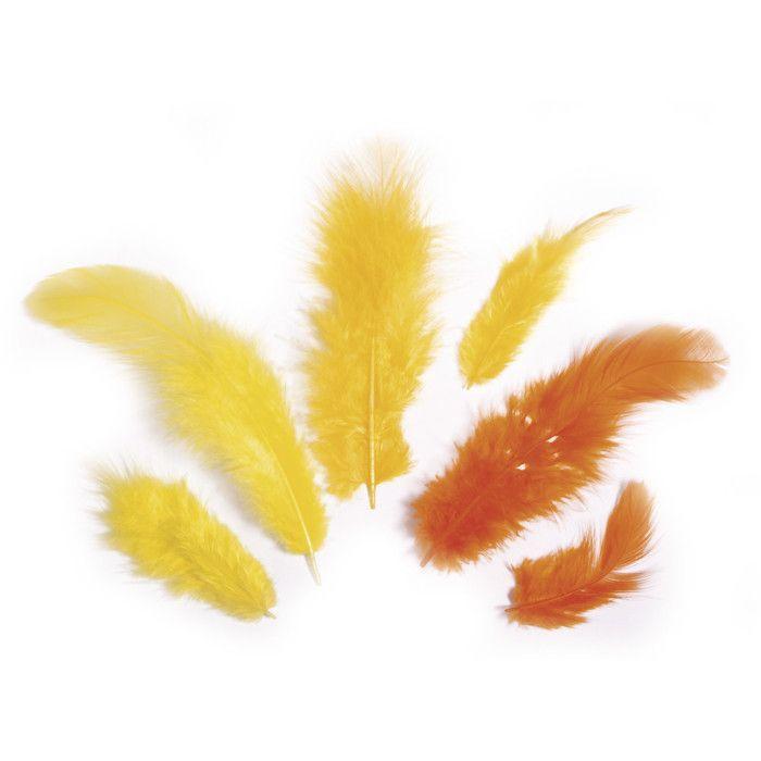 Mélange de plumes, jaune / orange, 3 - 10 cm, 10 g