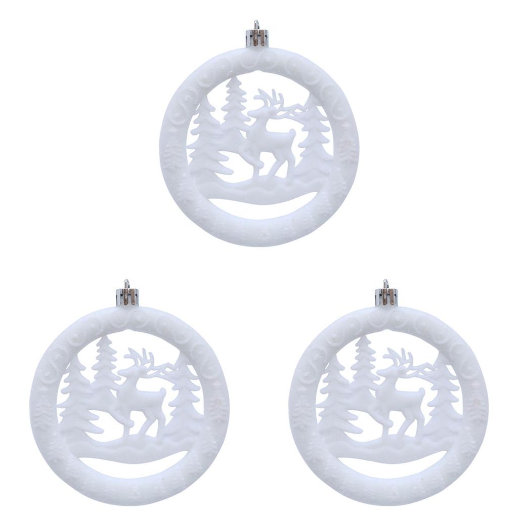 Pack Of 3 Flocked Round Christmas Tree Ornaments Velvety Soft Texture Multi Scene Holiday Hanging Decorations For Xmas Party Home