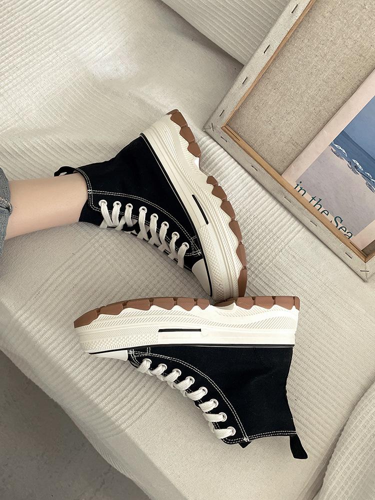 Brandneue 2025 Damen High-Top Canvas Schuhe: Höhenvergrößernde, Dicksohlige, Vielseitige, Lässige Sport-Sneaker für Frühling/Sommer