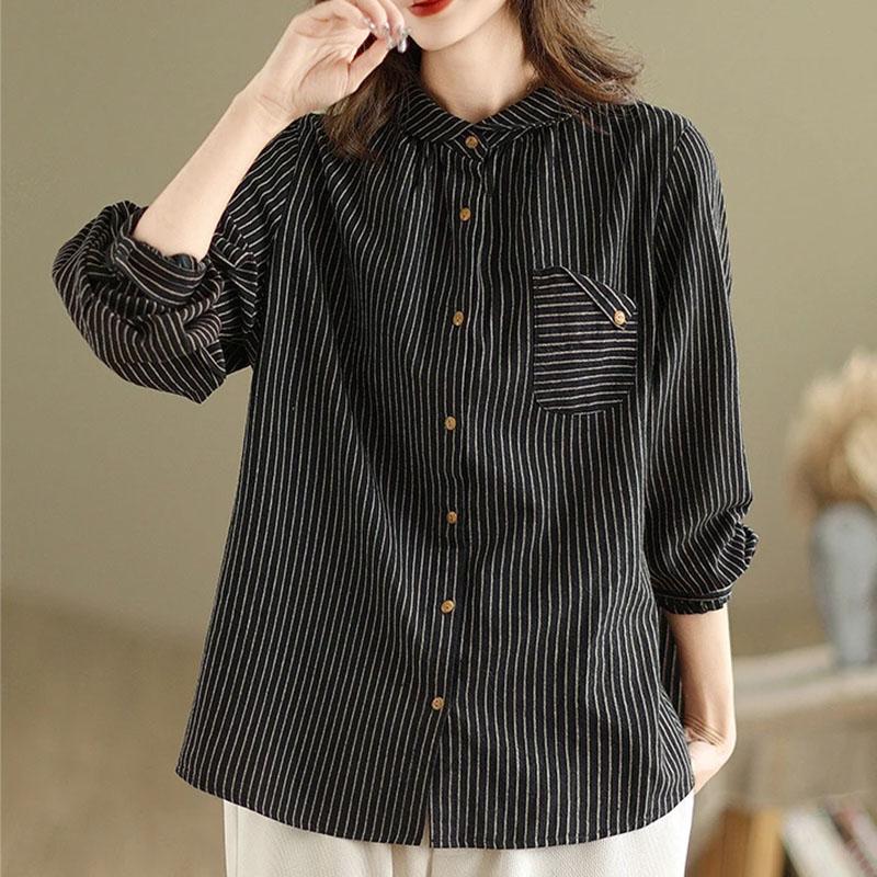 Shirt for Women Summer Plaid Cotton Loose Casual Long Sleeve Soft Loose Shirt Jaket Top