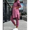 Women's Hooded Zipper Irregular Large Coat Mid Waist Pencil Pants Two-Piece Suit Autumn Winter Solid Color Printing Suit