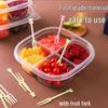 Round Transparent Disposable Fruit Box with Dividers and Lid for Fresh Slices and Salad Platter.