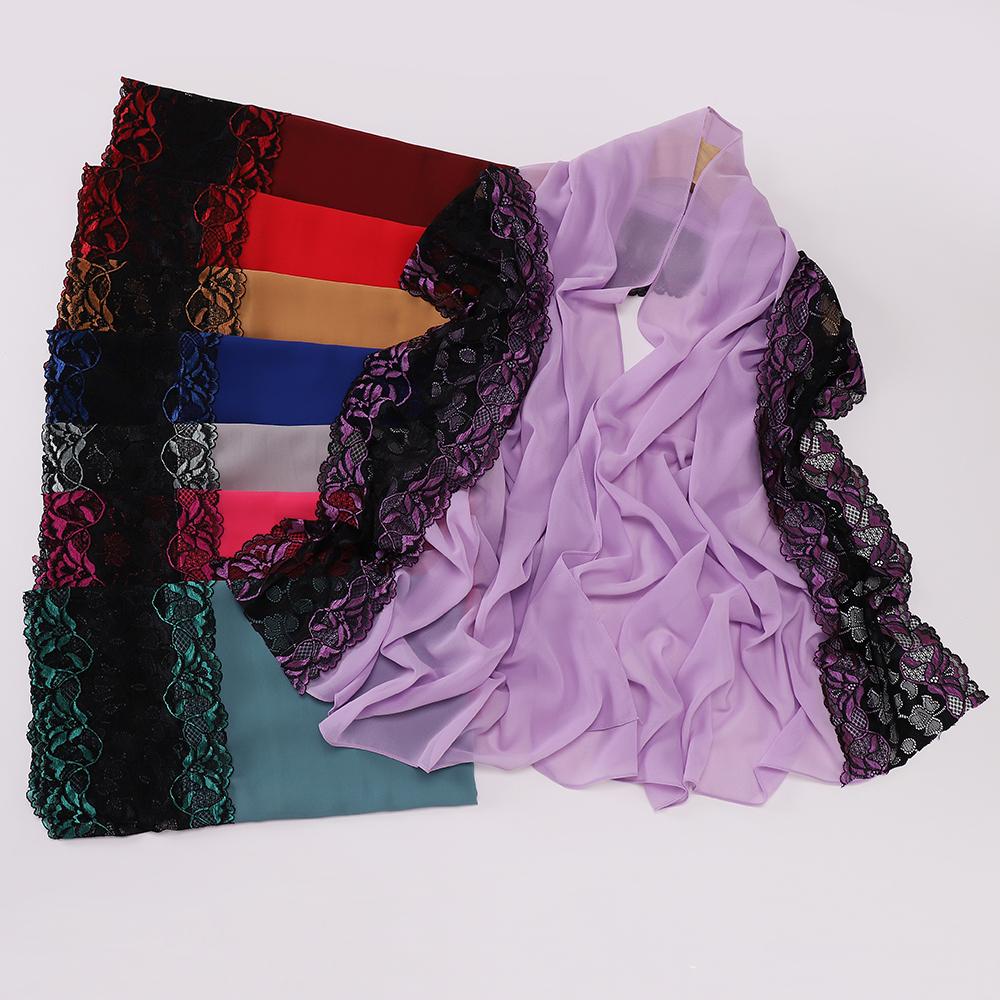 Muslim Embroidered Lace Hijab Heavy Chiffon Scarf Plain Shawl Soft Turban Head Wraps Headband Foulard Tudung Bawal