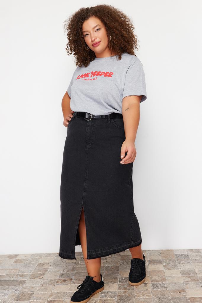 Women's Style Plus Size Skirt Black Denim Plus Size Skirt