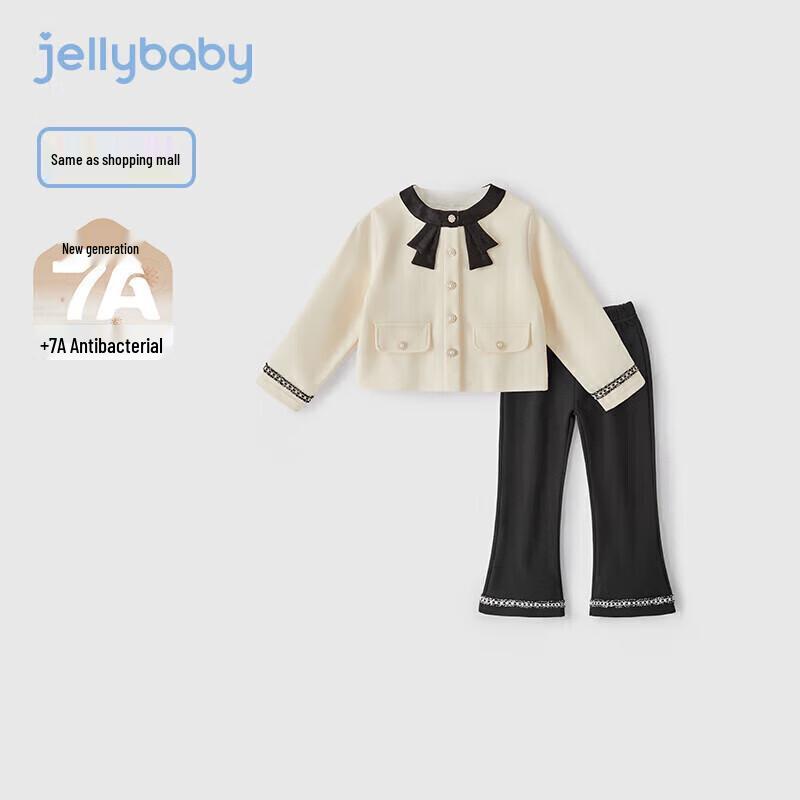JELLYBABY Комплект из стильного осеннего пальто и брюк для девочек с воротником-бантом 130