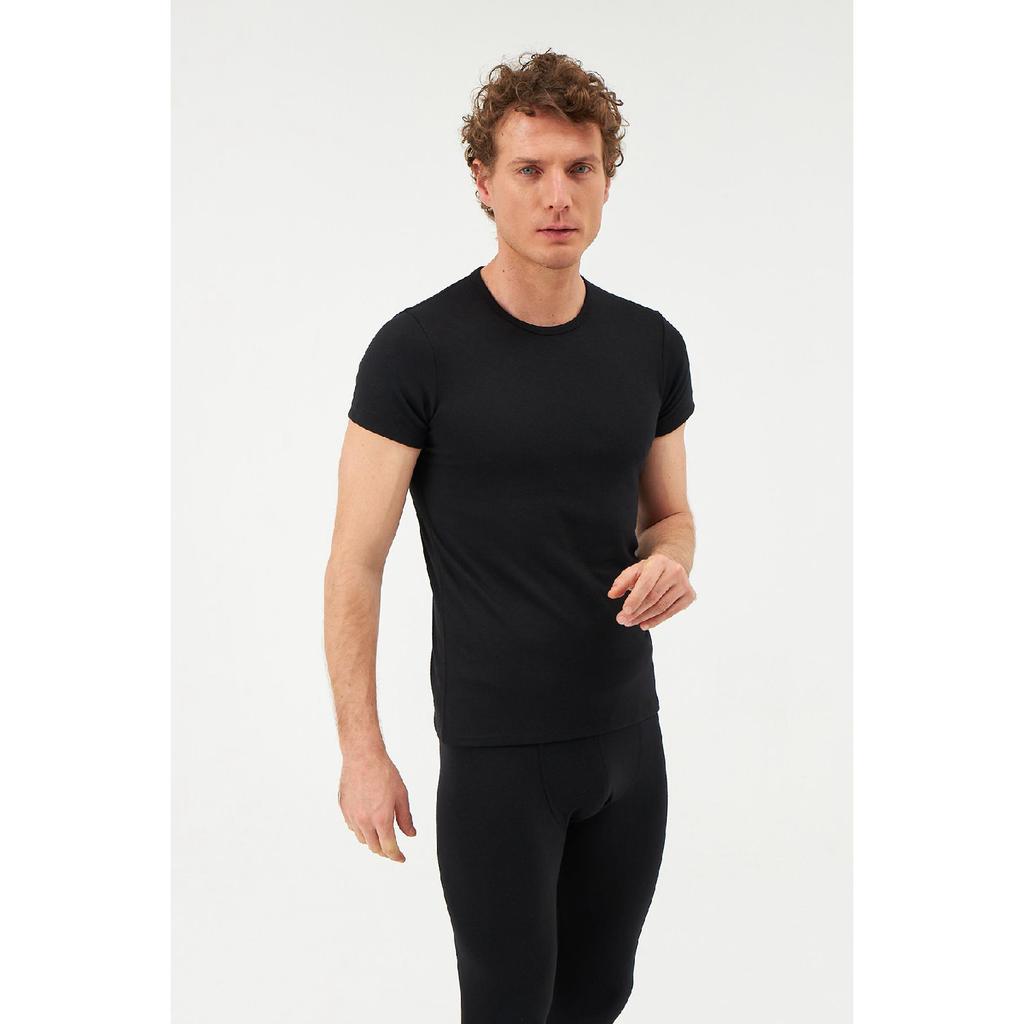 Ecru Crew Neck Short Sleeve Men's Top Thermal Underwear
