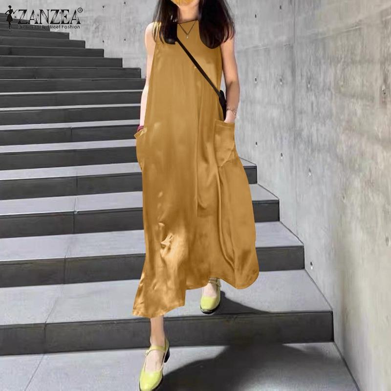 

ZANZEA Лето Повседневный O-образный вырез Без рукавов Женщины Танк Платье