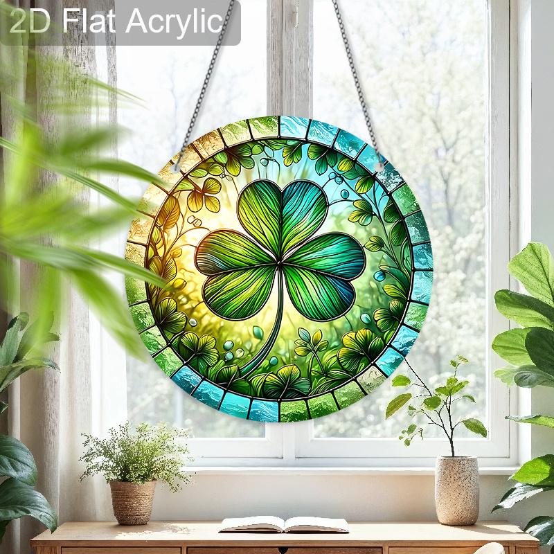 Acrylic Four-Leaf Clover Suncatcher Stained Glass Effect Window Hanging Ornament St. Patrick's Day Gifts