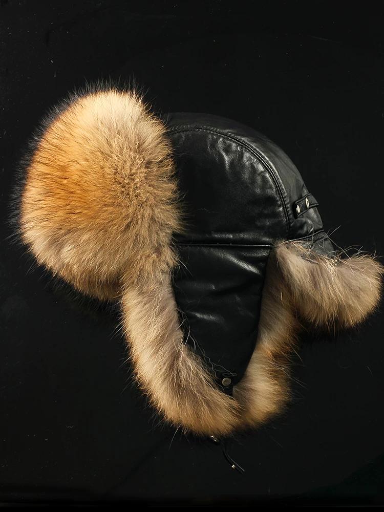 New fox hair Lei Feng hat, Northeast cotton hat, middle-aged and elderly men's ear protection outdoor warm leather hat in autumn and winter